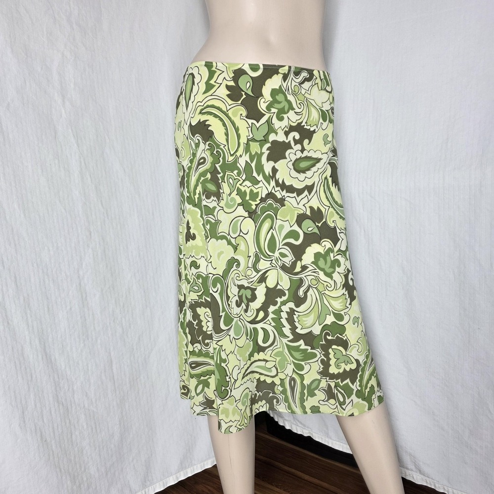 New York & Company Y2k Midi Skirt Womens Medium Green Floral Paisley Lined